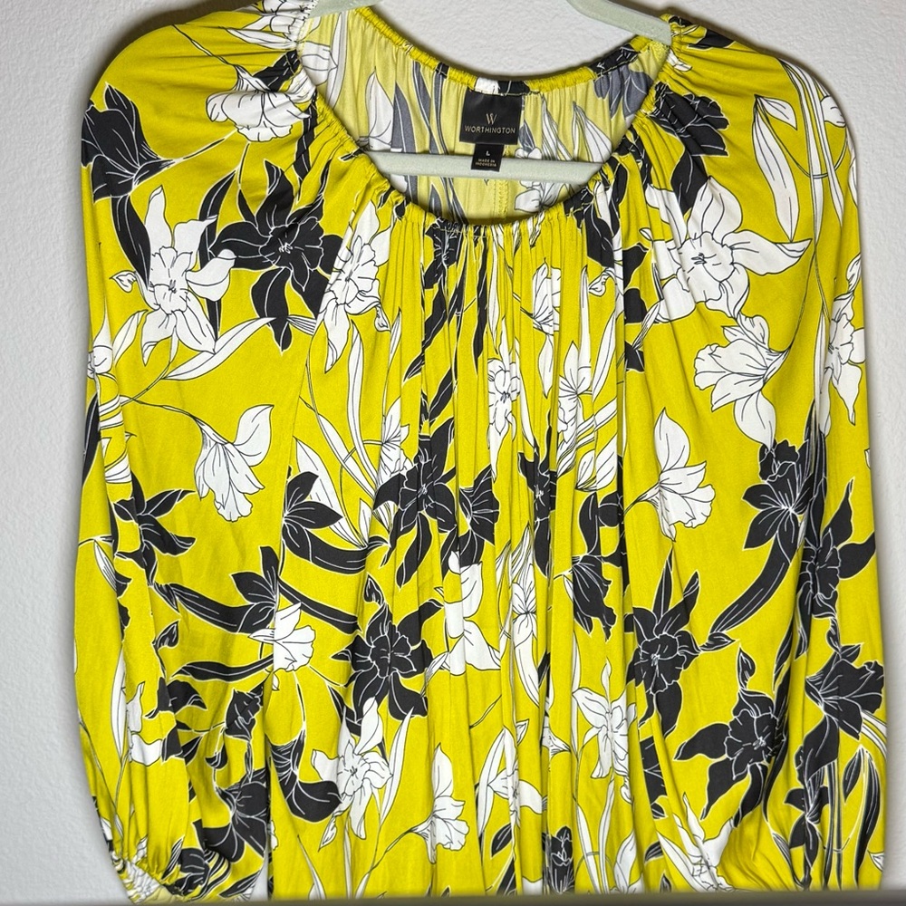 Worthington Yellow, White and Black Floral Skirt